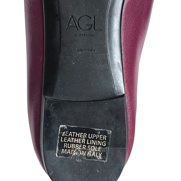 AGL Attilio Giusti Leombruni Studded Flats Pointy Toe Shoes 39 Burgundy - Picture 7 of 10